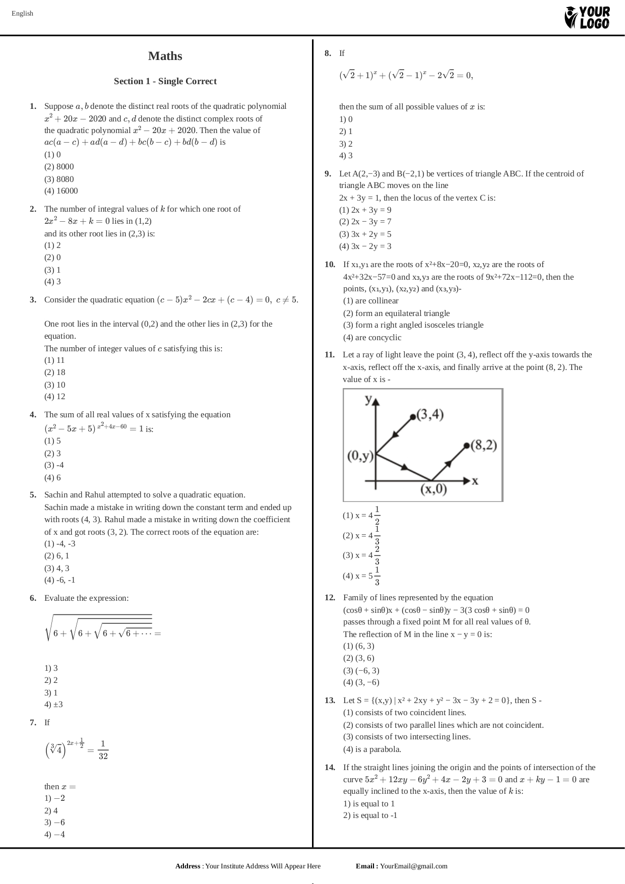 Maths Sample Paper