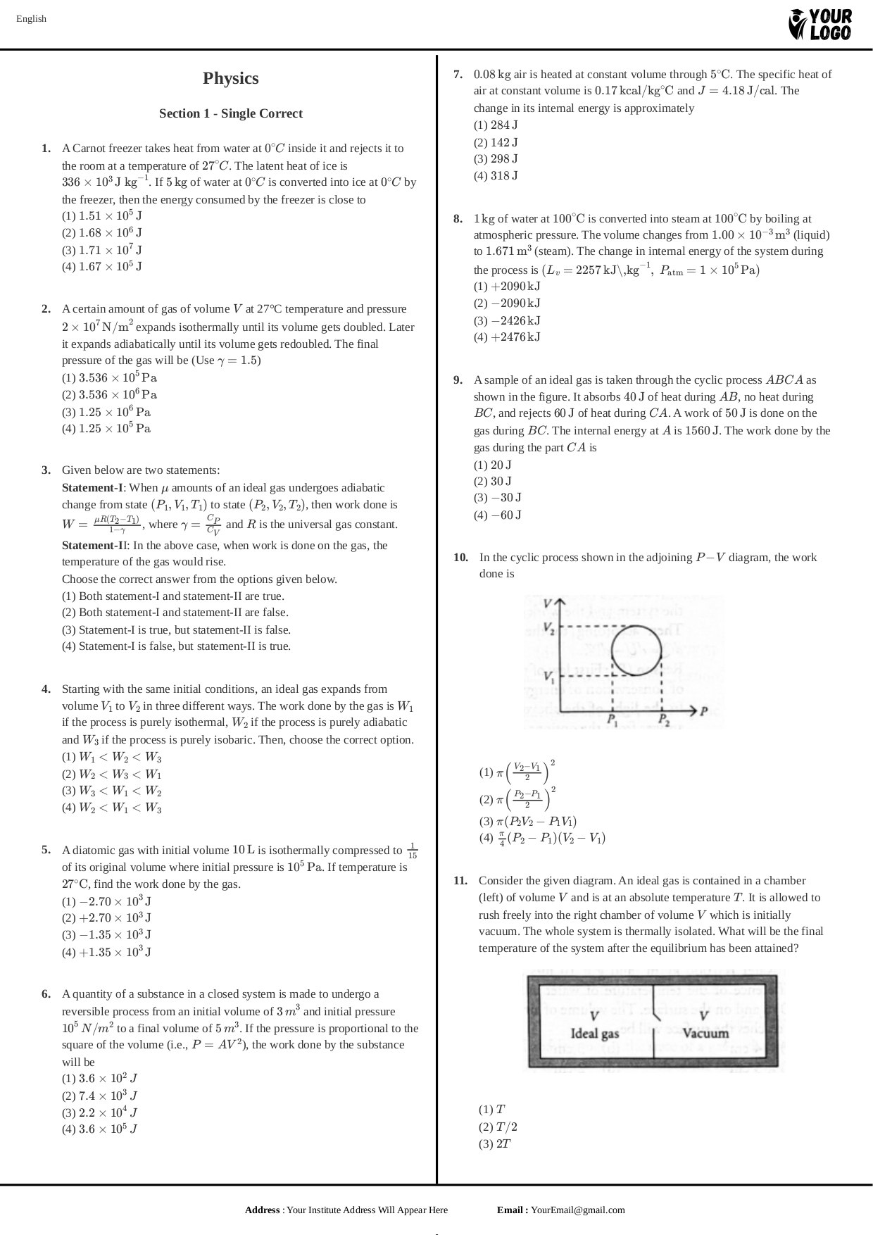 Physics Sample Paper